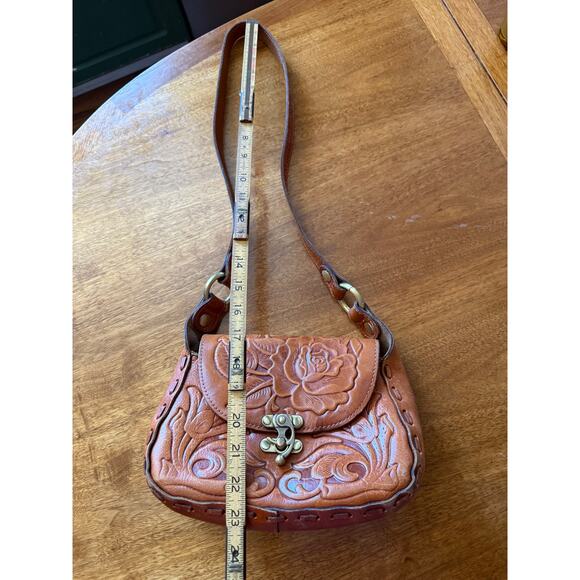 Patricia Nash Micaela Baguette Bag Brown Cognac Flap Shoulder Tooled Leather - Picture 5 of 12